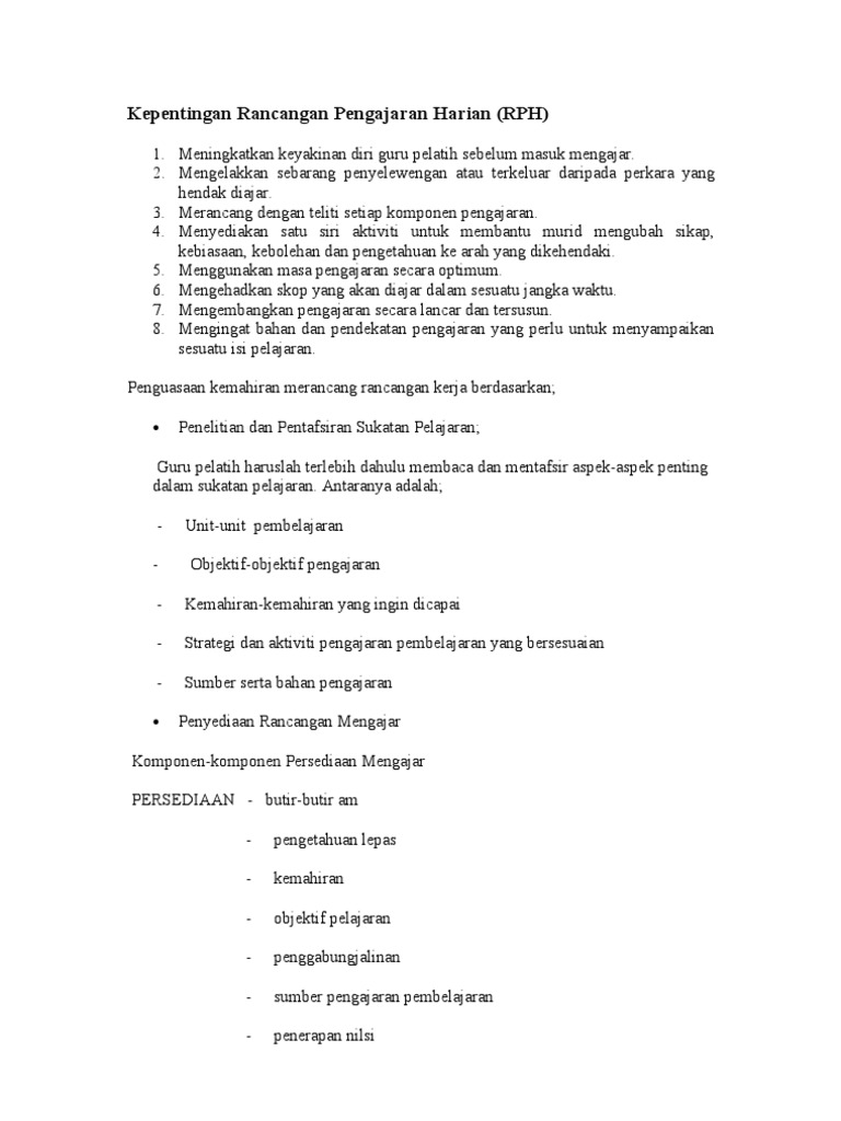 Kepentingan Rancangan Pengajaran Harian Pdf