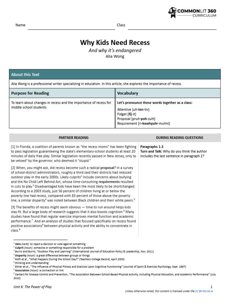Cruz Fraser - Source 7: Why Kids Need Recess | PDF | Behavior ...