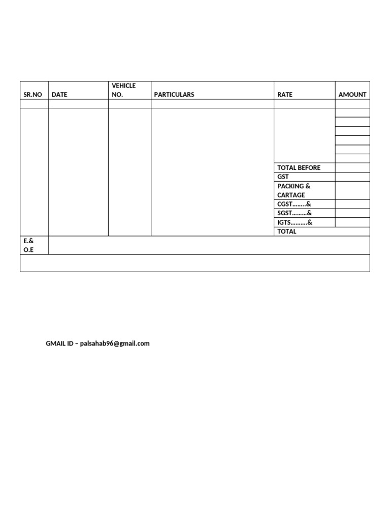 SR - No Date Vehicle NO. Particulars Rate Amount | PDF