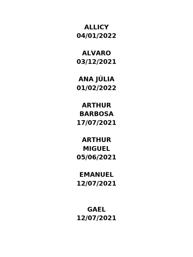 List of Names and Dates | PDF