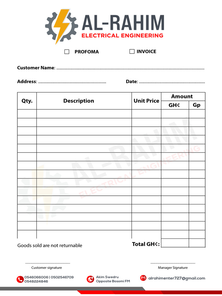 Original Invoice from Al-Rahim Engineering | PDF