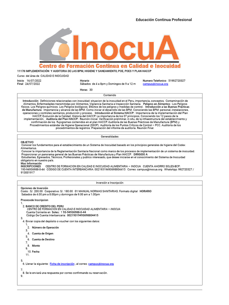 Brochure Inocua | PDF | Análisis de Riesgo y Puntos Críticos de Control