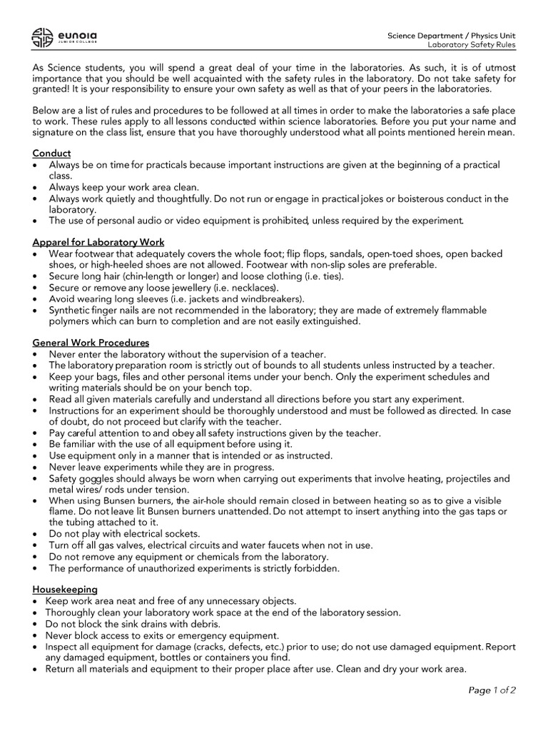 (Admin) Laboratory Safety Rules | PDF