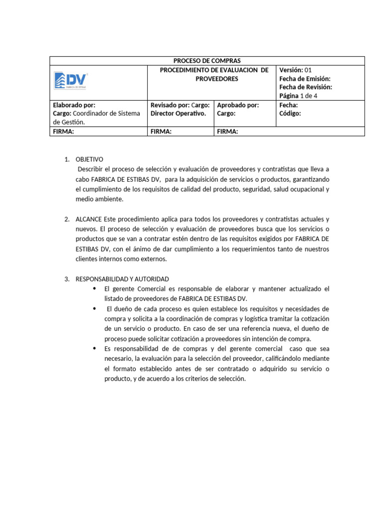 Evaluación de Proveedores en FABRICA DV | PDF | Business | Calidad ...