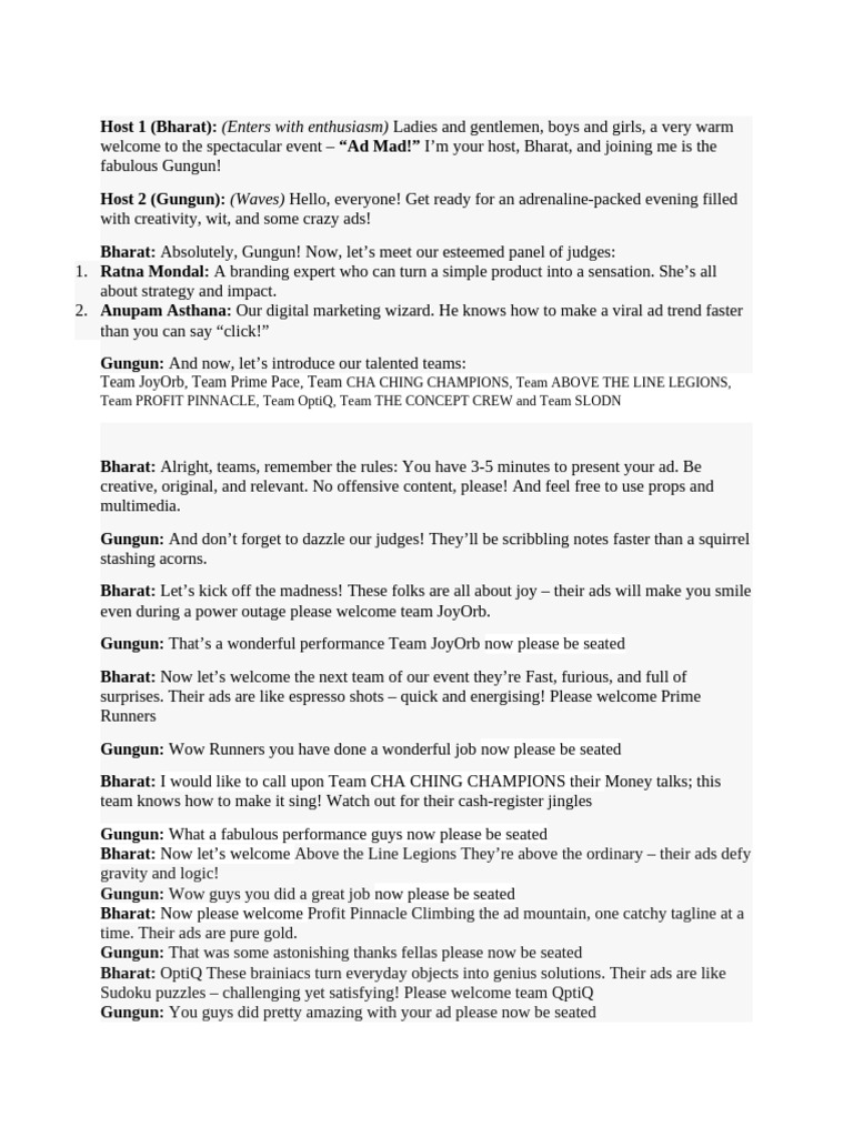 Final Script Mad For Ad | PDF