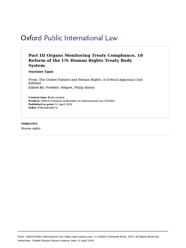 UN Human Rights Treaty Body Reform | PDF | Treaty | International Law