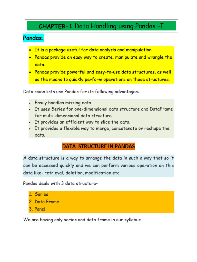 01 Data Handlinng Using Pandas-I-1-9 | PDF | Computing | Computer Science