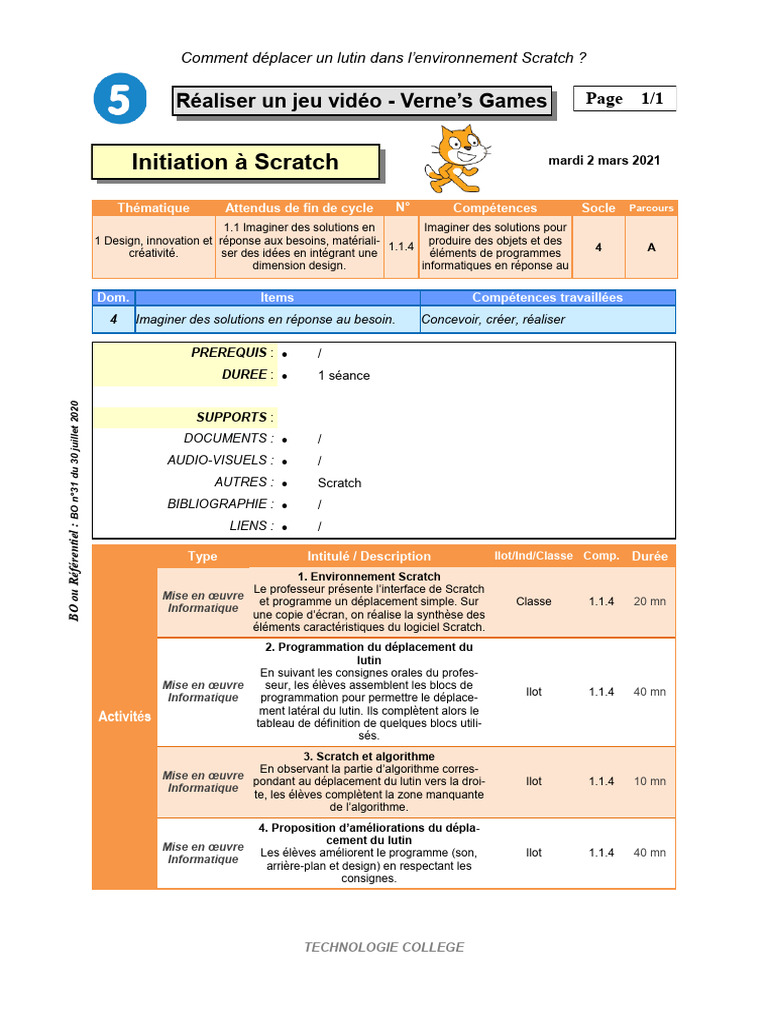 Créer un jeu vidéo avec Scratch | PDF | Scratch (Langage de ...