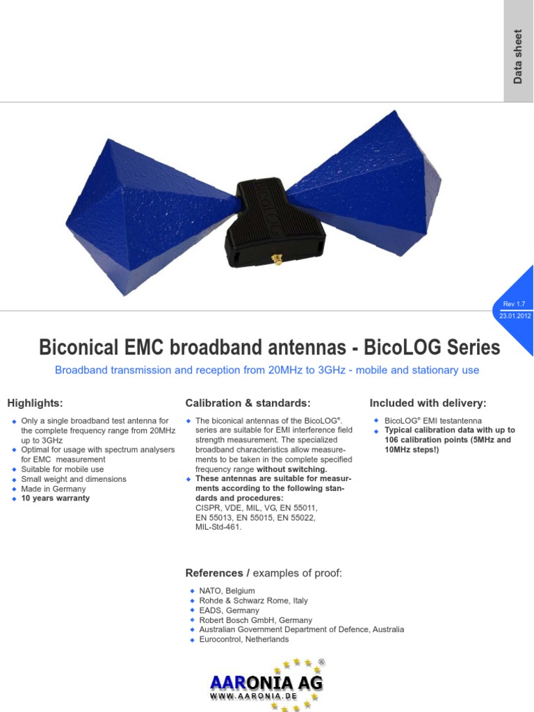 Aaronia AG Antennas and Sensors TES BicoLOG Datasheet Antenna (Radio