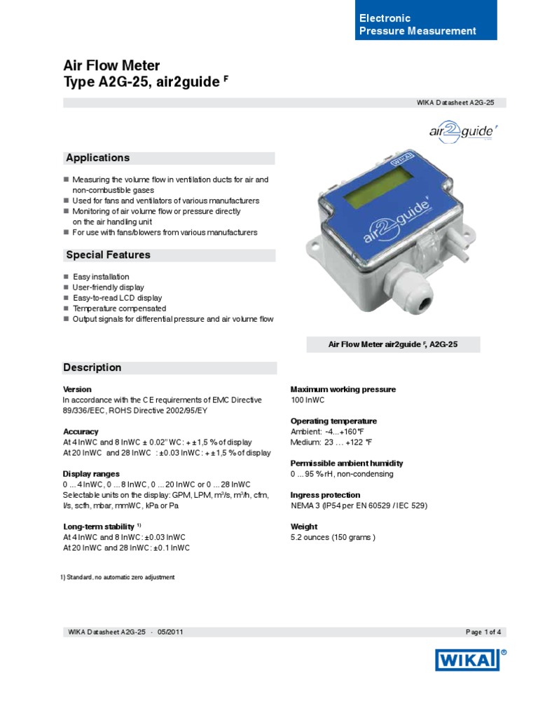 Air2Guide Air Flow Meter TES A2G 25 Data Sheet