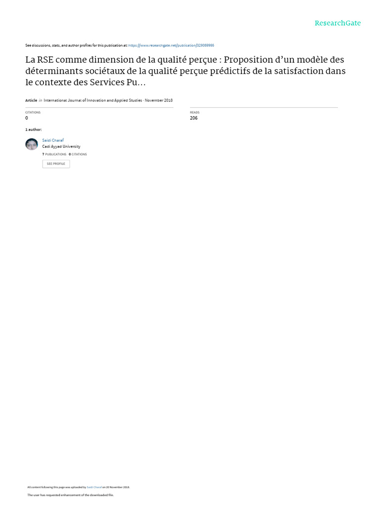 RSE et qualité perçue dans les services publics | PDF | Responsabilité ...