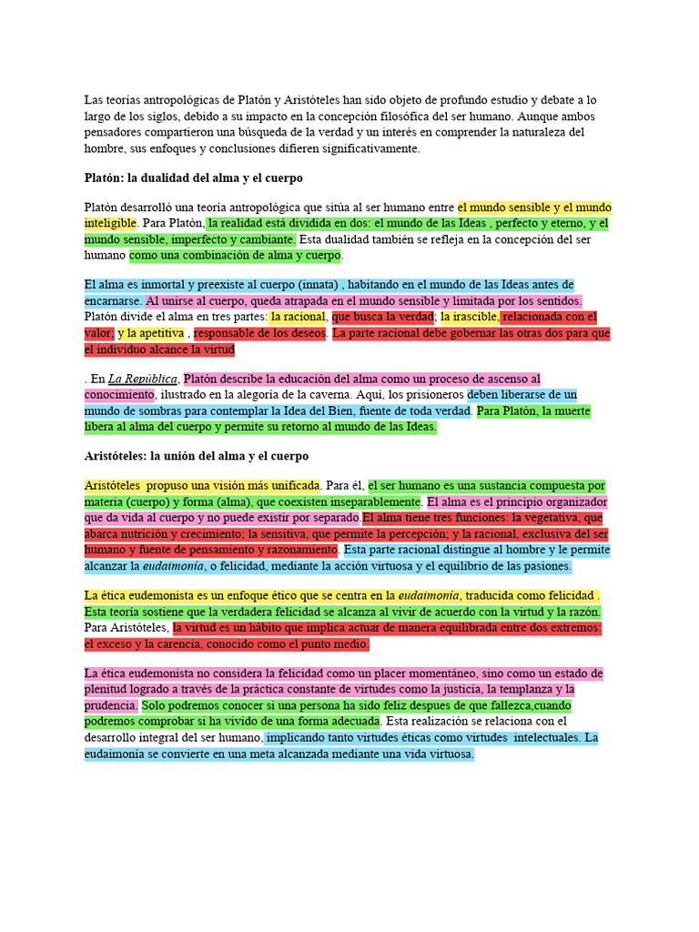 Teorías de Platón y Aristóteles sobre el ser humano | PDF | Platón | Virtud