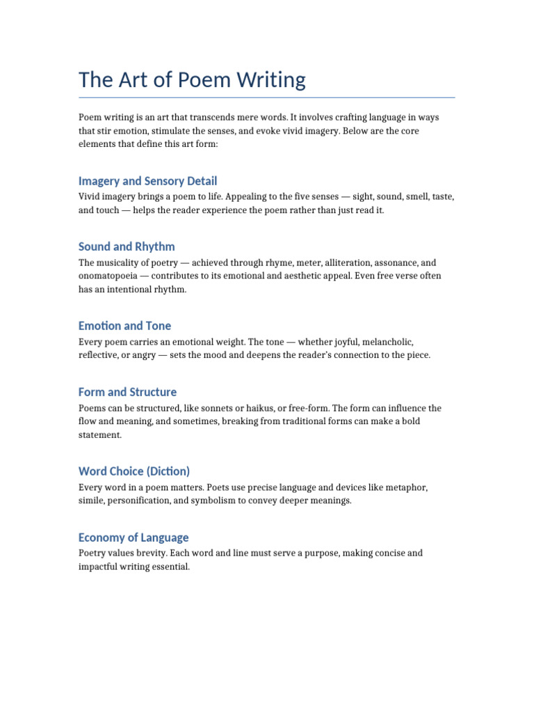 Essentials of Poem Writing Art | PDF