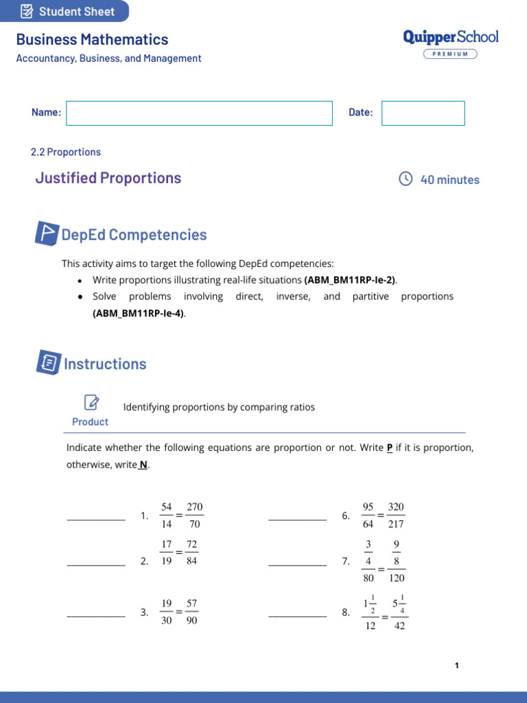 Business Mathematics Activity | PDF