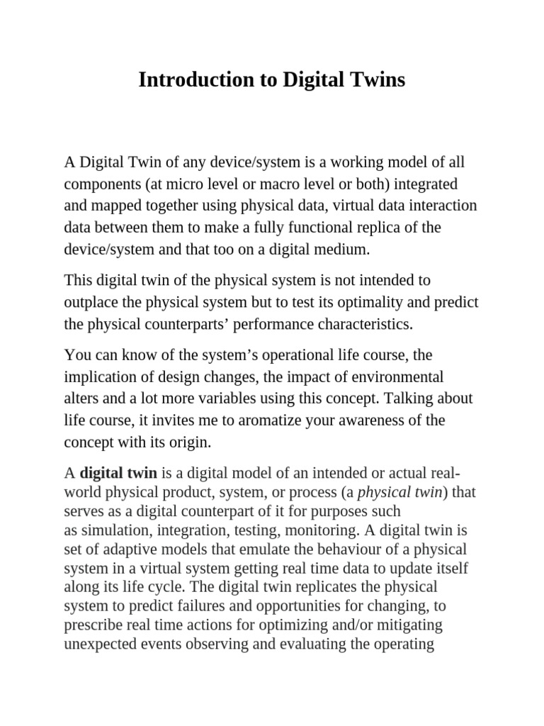 Introduction to Digital Twins Overview | PDF