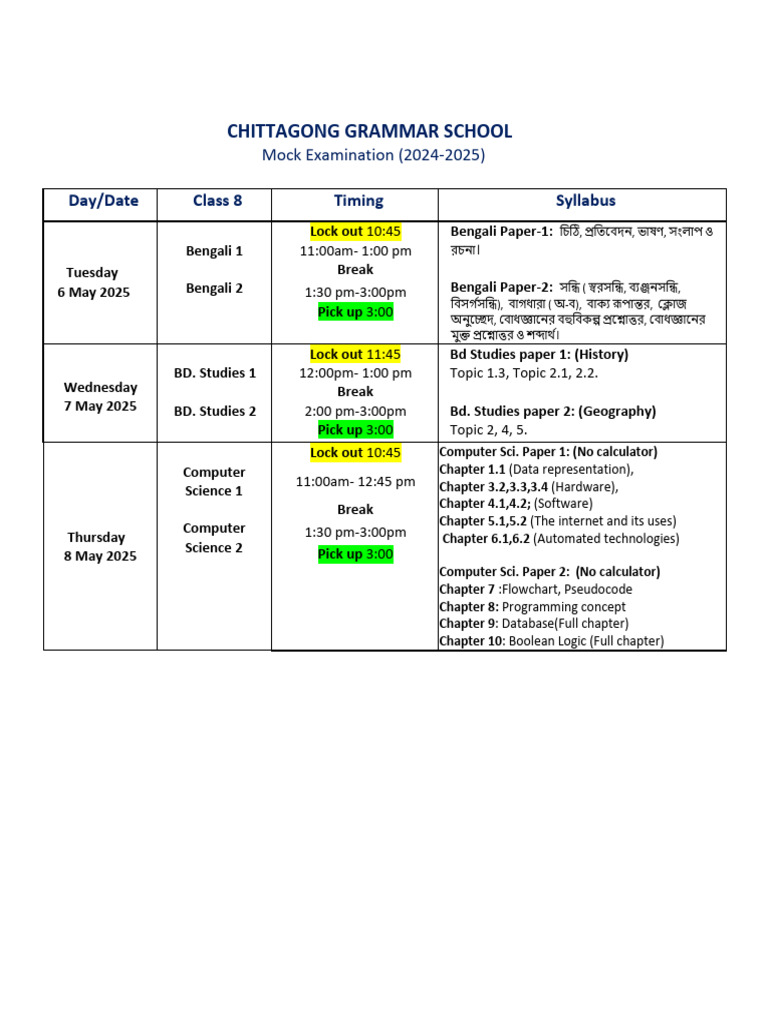 Mock Exam Routine 2025 | PDF