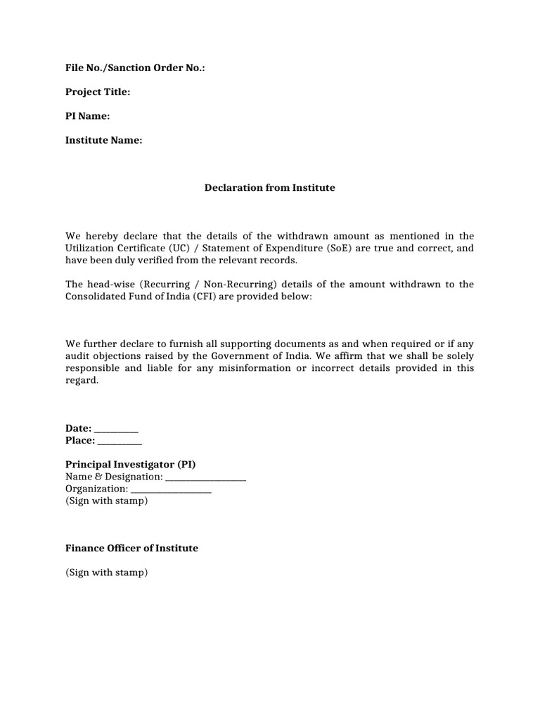 Utilization Certificate Declaration | PDF