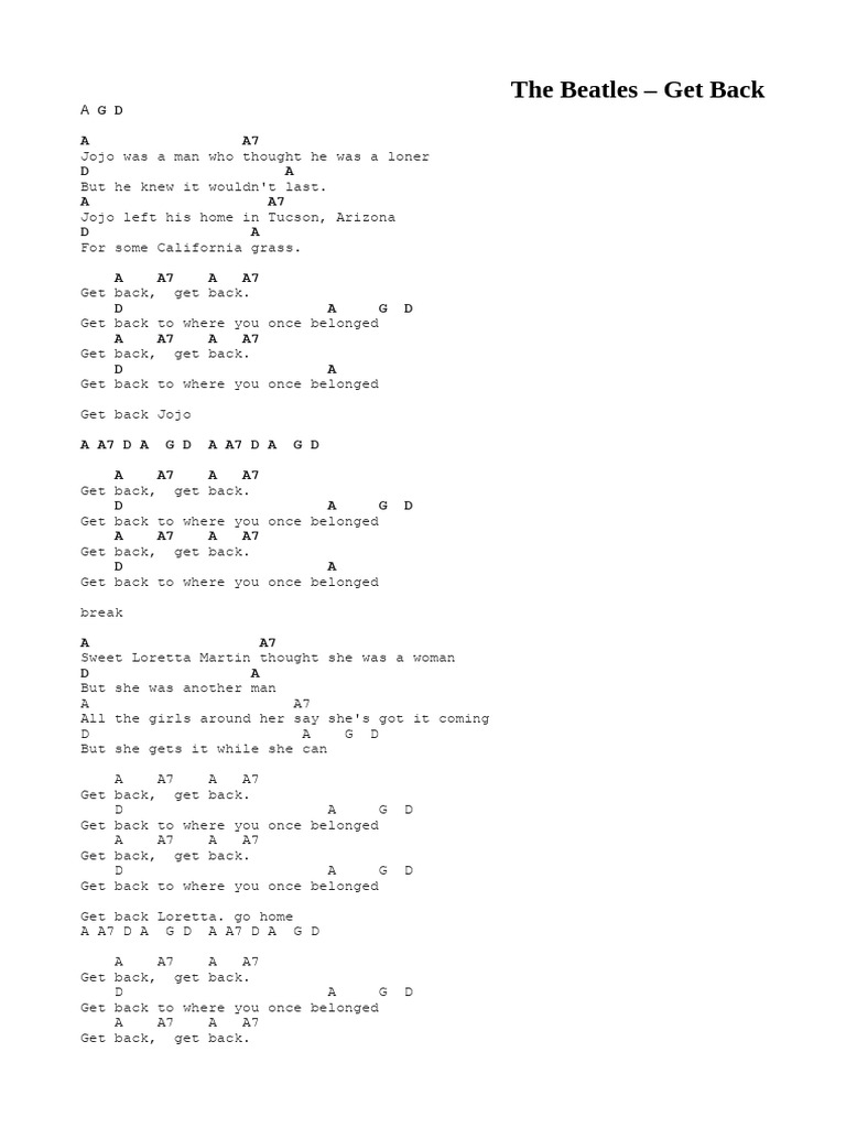 Get Back Lyrics by The Beatles | PDF