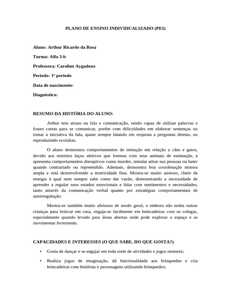 Plano de Ensino Individualizado (PEI) | PDF | Comunicação | Emoções