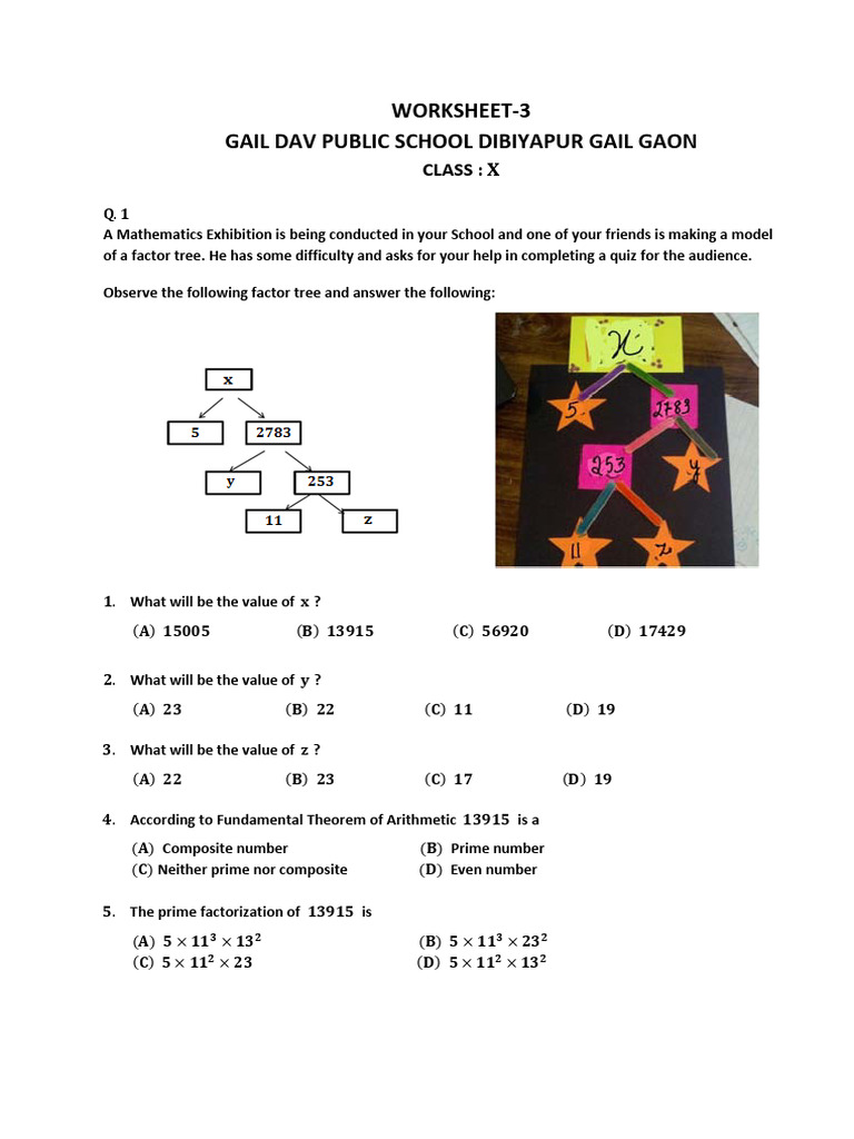 Mathematics Quiz Worksheet for Class 10 | PDF | Algebra | Mathematical ...