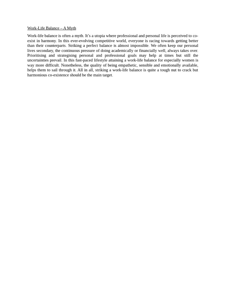 Work Life Balance A Myth | PDF