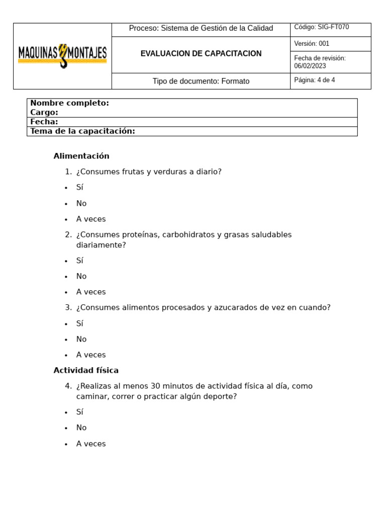 Evaluacion de Capacitacion | PDF | Estrés (biología) | Salud mental