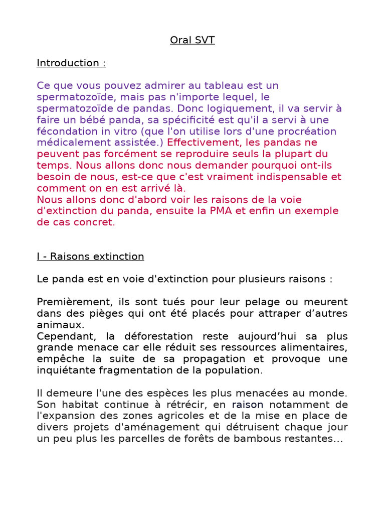 Reproduction des pandas : enjeux et PMA | PDF | Fécondation in vitro ...