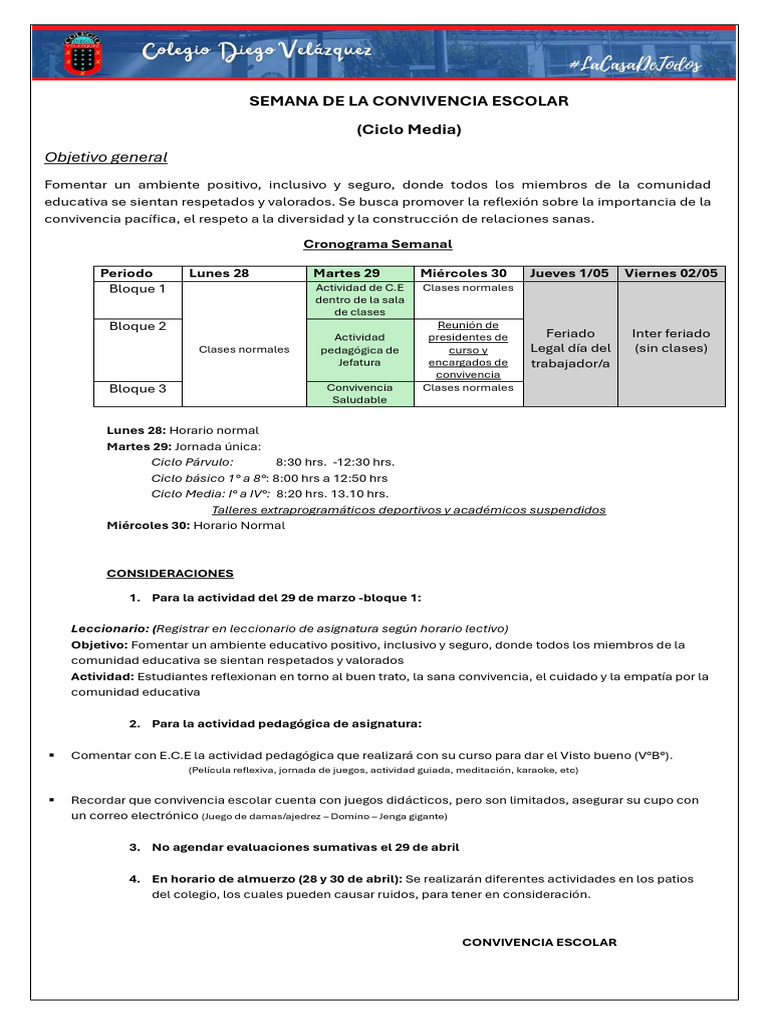 Semana de Convivencia Escolar 2023 | PDF