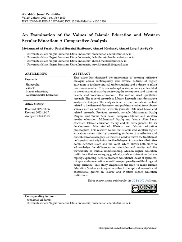 Islamic vs. Western Education Values Analysis | PDF | Islamic ...