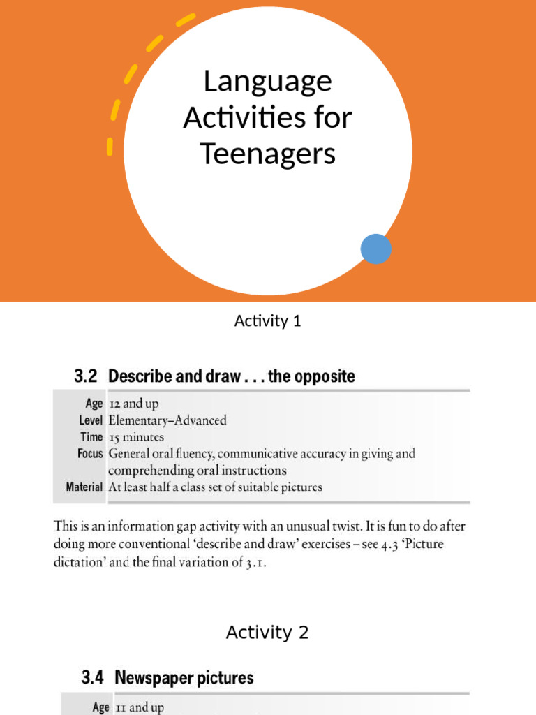 Language Activities For Teenagers | PDF