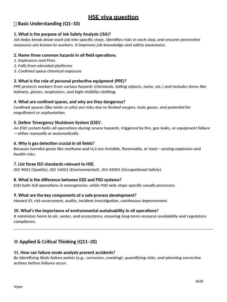 HSE Safety Questions for Oil Field Operations | PDF | Personal ...