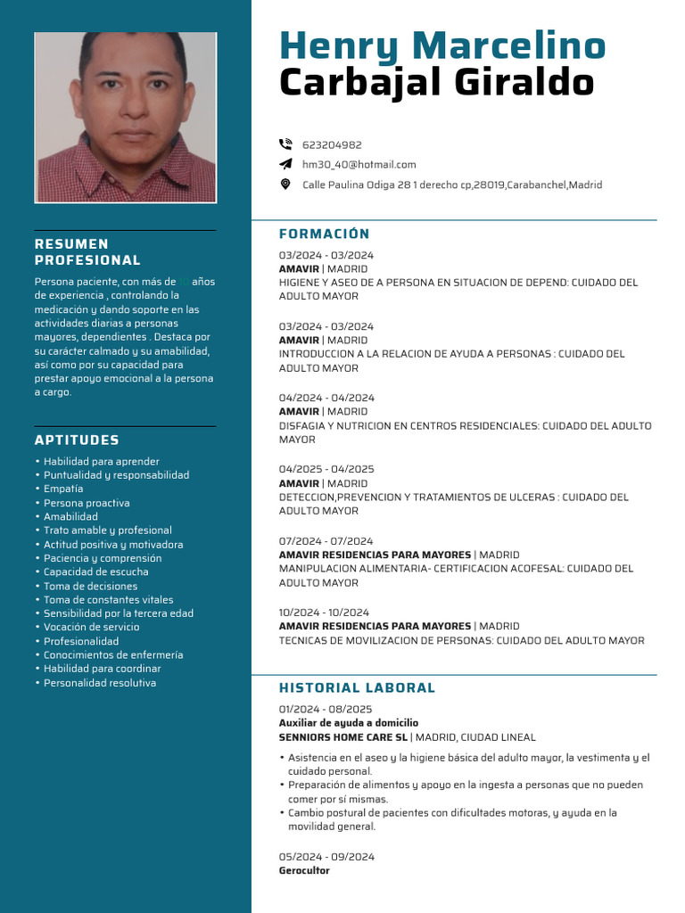 HenryMarcelino CarbajalGiraldo CV 2 | PDF | Vejez | Adultos