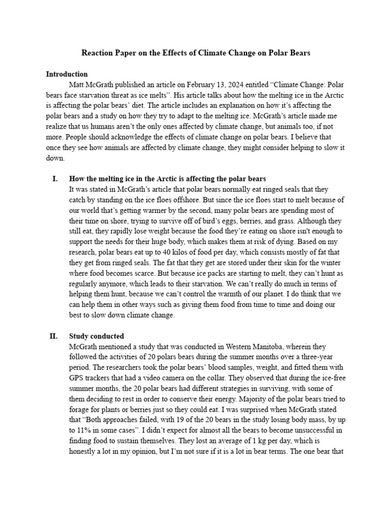 Impact of Climate Change on Polar Bears | PDF | Polar Bear | Bears