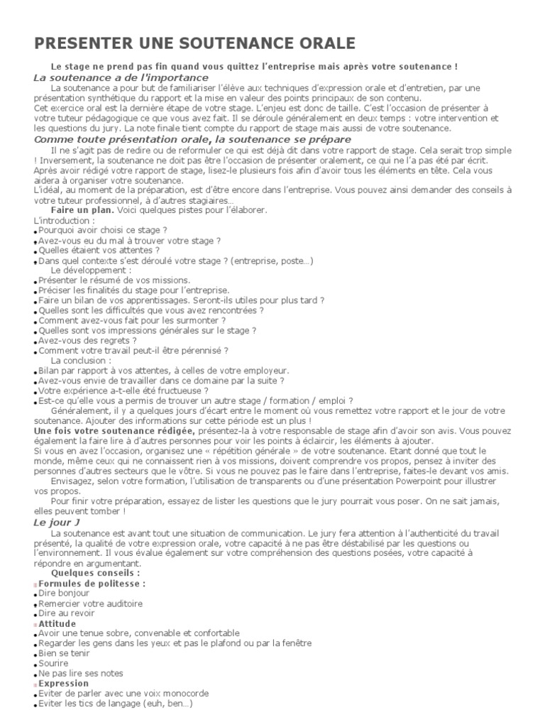 Presenter Une Soutenance Orale  Psychologie et sciences cognitives