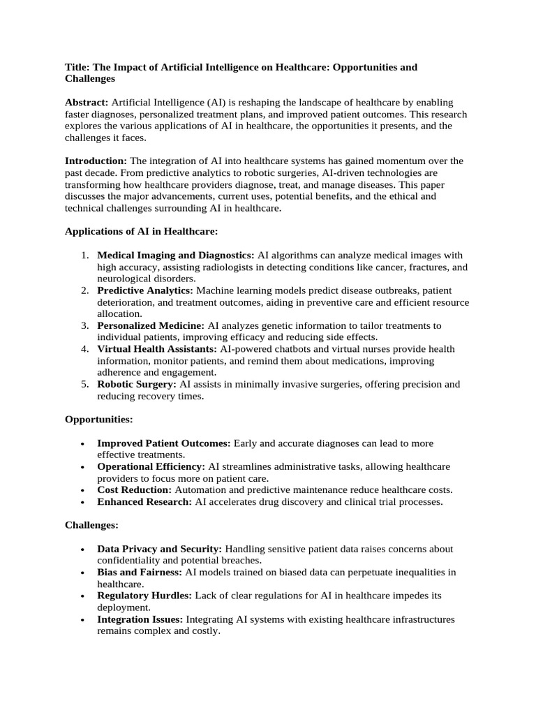 AI's Role in Transforming Healthcare | PDF | Artificial Intelligence ...