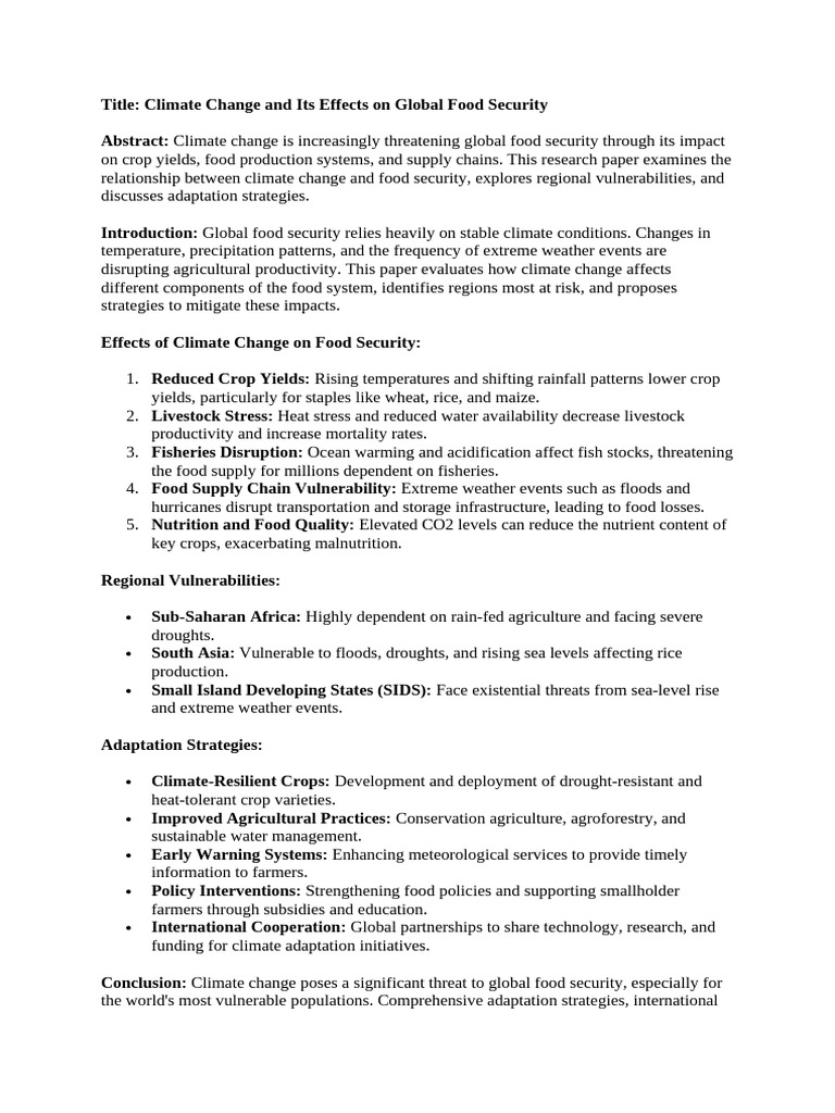 Climate Change and Its Effects On Global Food Security | PDF | Food ...