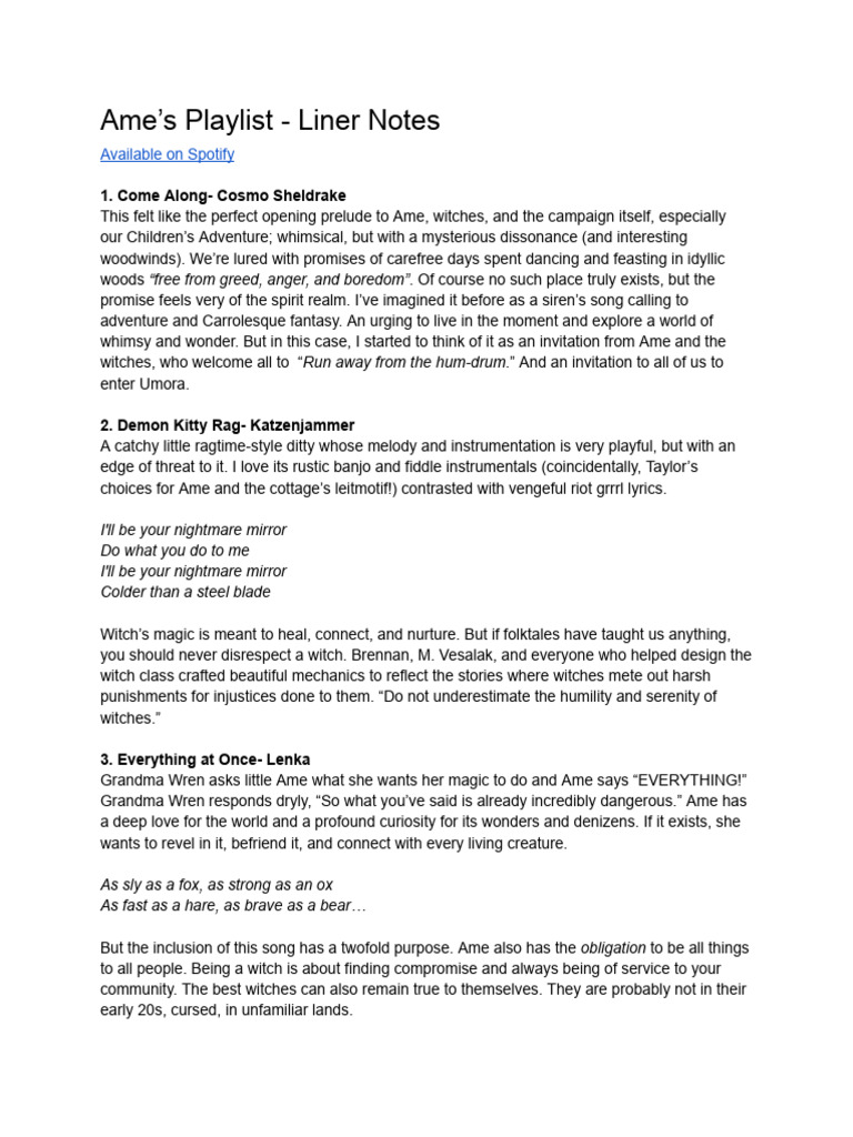 Ame - Playlist Liner Notes | PDF