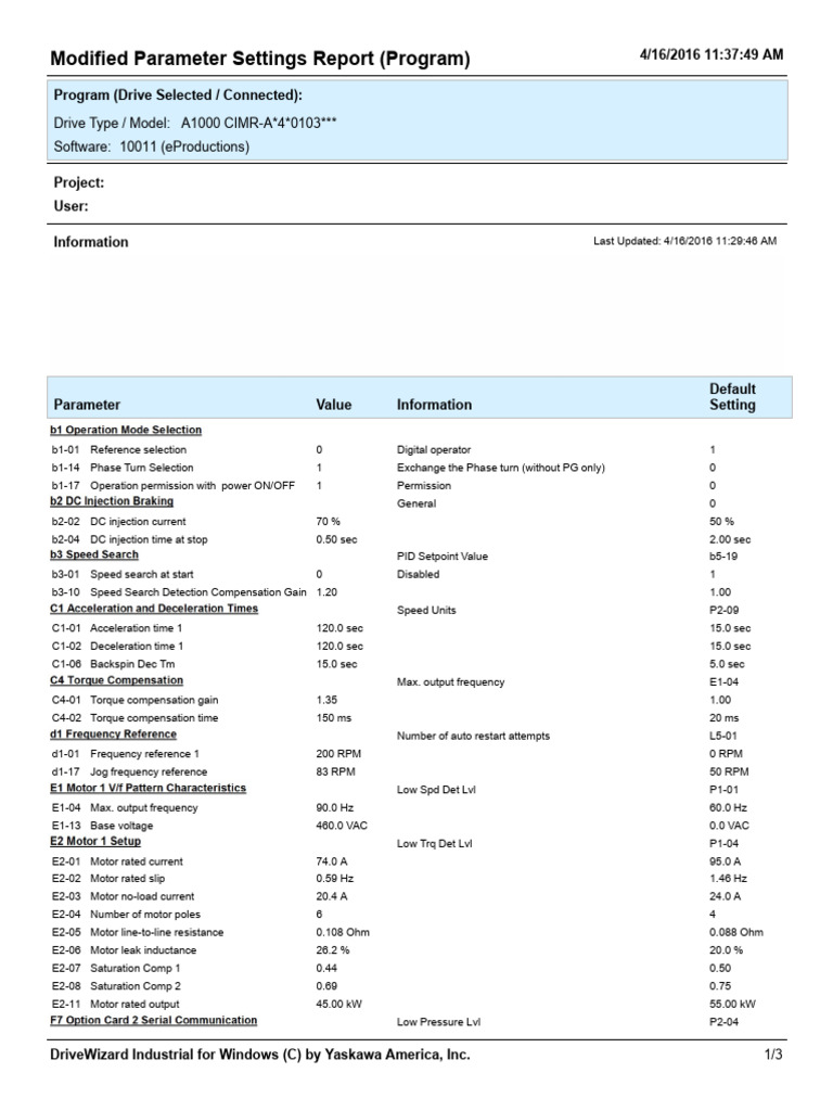 Modified Parameter Settings Report | PDF | Torque | Alternating Current