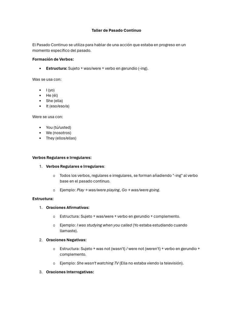 Estructura y Uso del Pasado Continuo | PDF