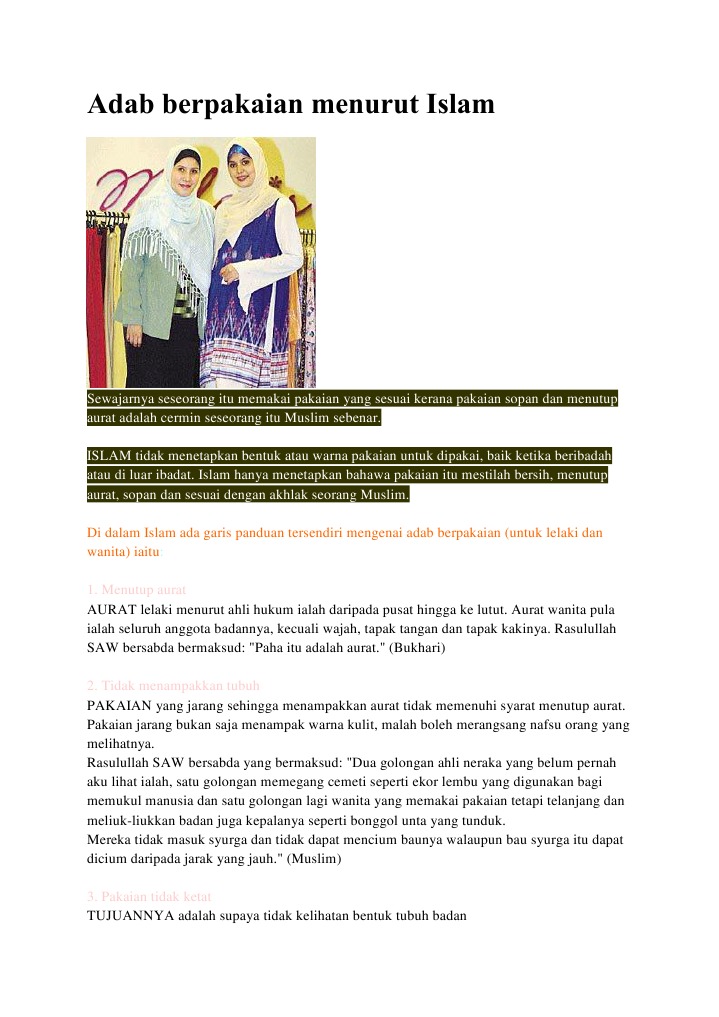 Adab Berpakaian Menurut Islam Pdf