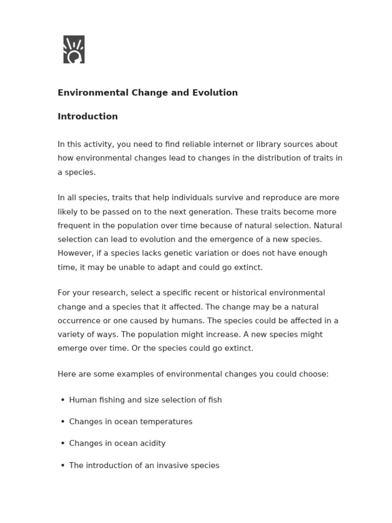 4.3.1 Explore - Environmental Change and Evolution (Exploration) | PDF ...