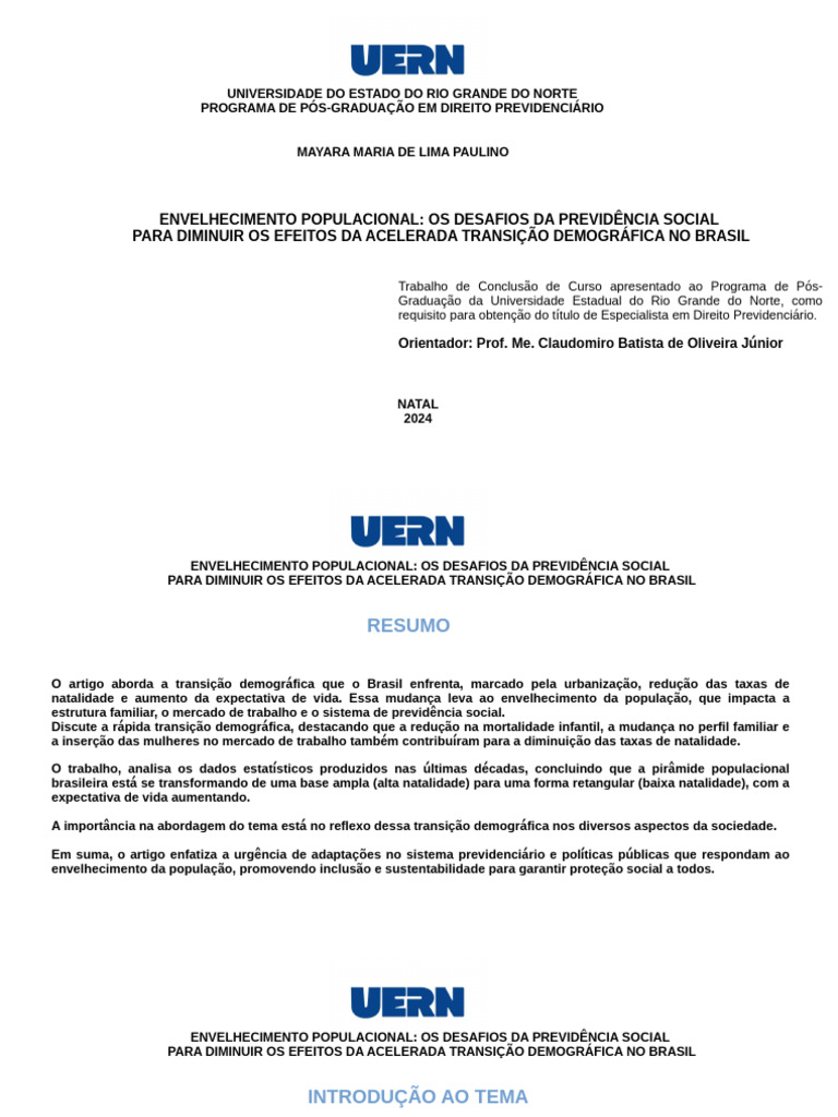 Desafios da Previdência no Envelhecimento Brasileiro | PDF ...