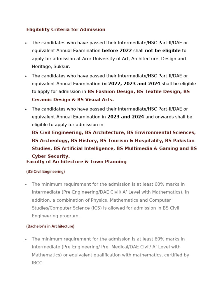 Eligibility Criteria For Admission | PDF | Bachelor Of Science ...