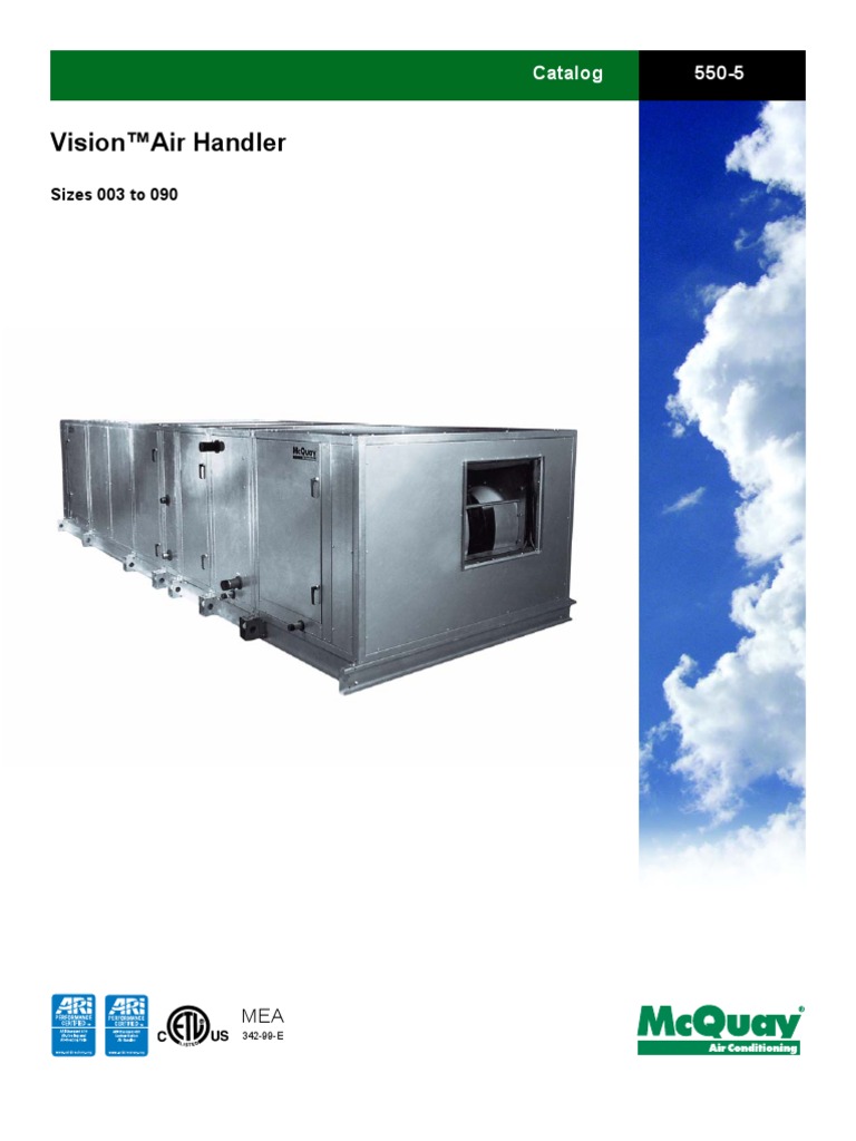 Mcquay CAC Model AHU Catalog Vision PDF Hvac Air Conditioning