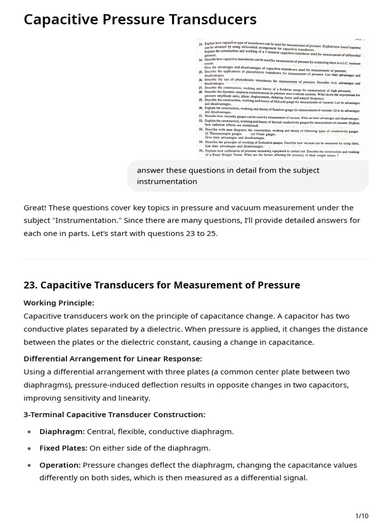 Capacitive Pressure Transducers | PDF | Capacitor | Pressure Measurement