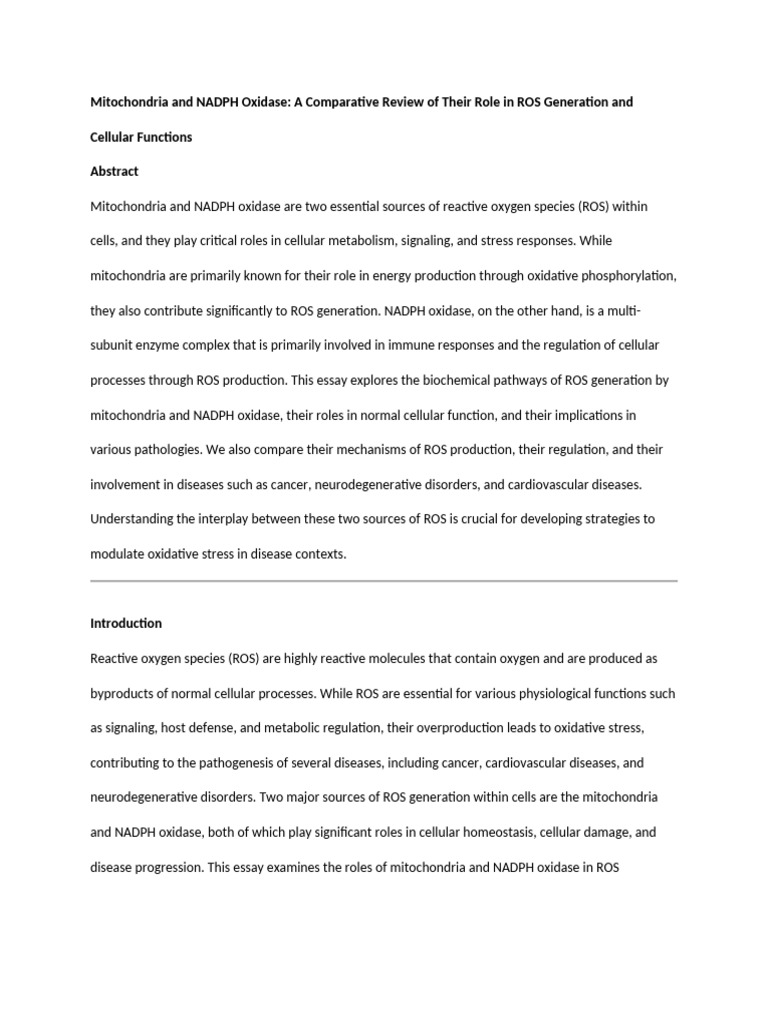 Mitochondria vs. NADPH Oxidase in ROS | PDF | Reactive Oxygen Species ...