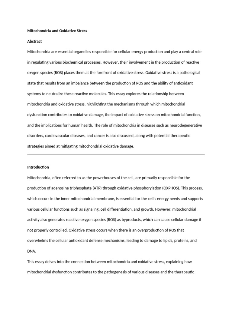Mitochondria and Oxidative Stress | PDF | Mitochondrion | Reactive ...