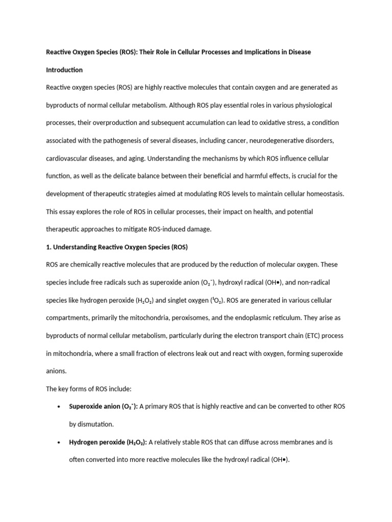 Role of Reactive Oxygen Species in Disease | PDF | Reactive Oxygen ...