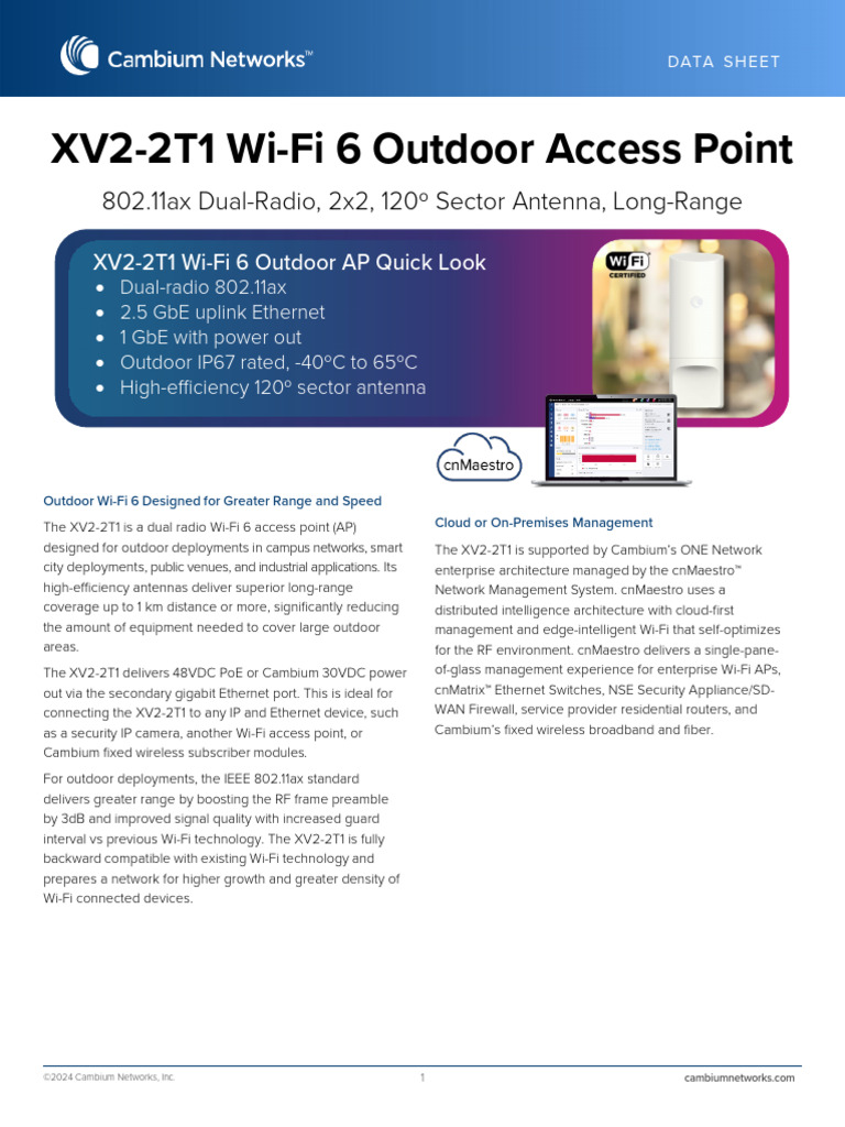 XV2-2T1 Wi-Fi 6 Outdoor AP Overview | PDF | Wi Fi | Computer Network