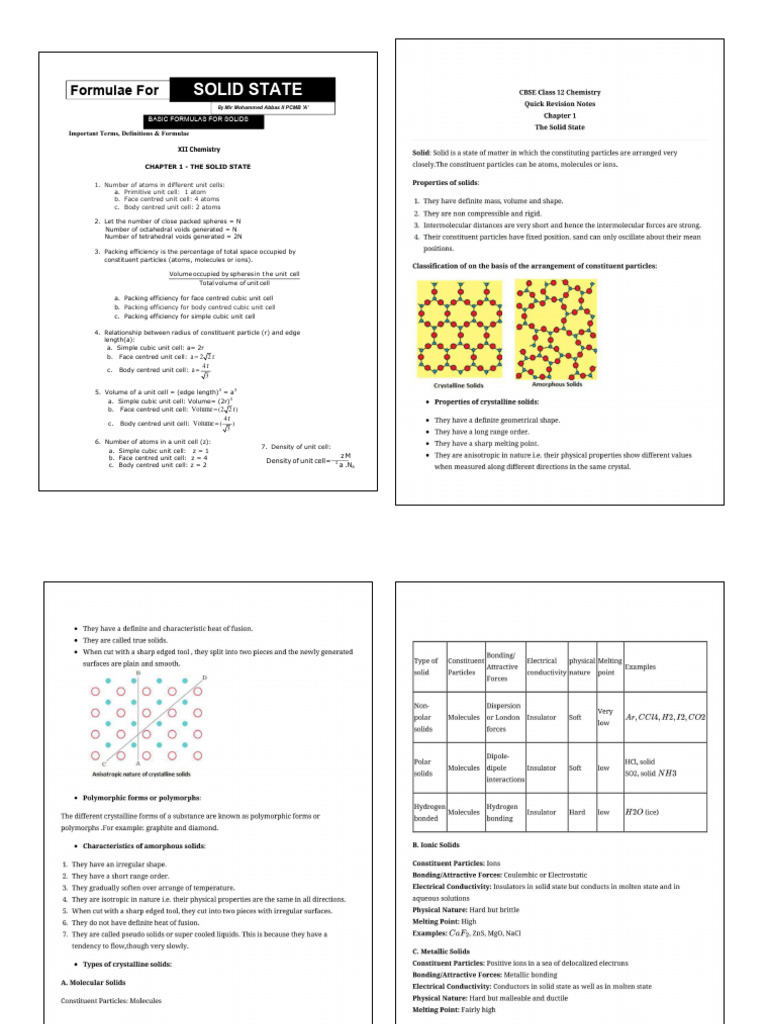 Chemistry Solid States Notes | PDF